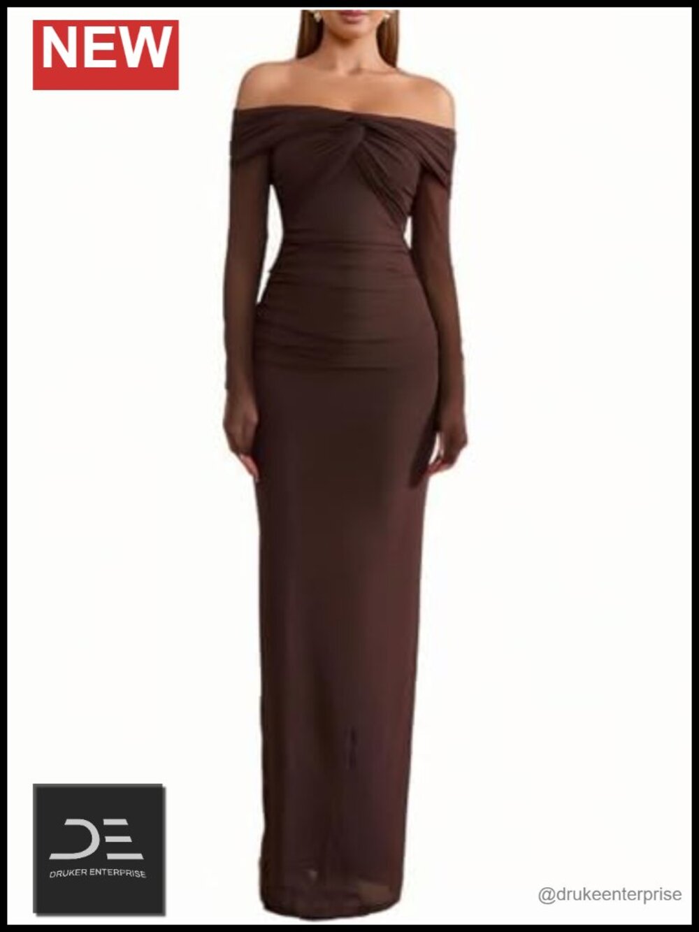 Off Shoulder Long Sleeve Bodycon Maxi Dress Wedding Guest Formal